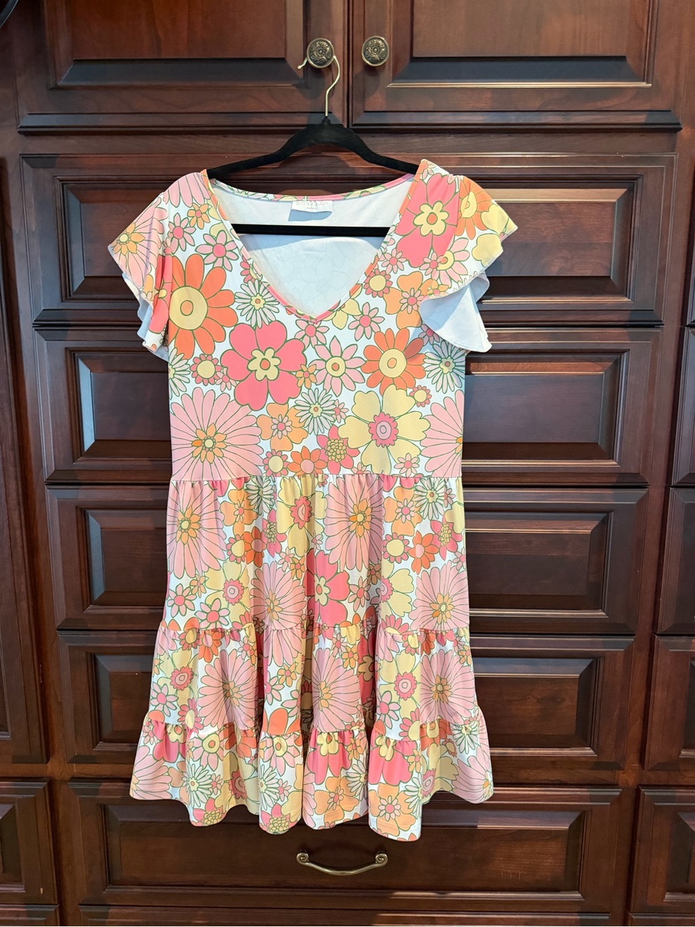 Floral Tiered Mini Dress in Pink & Yellow